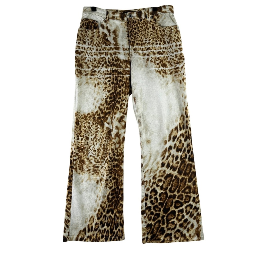 Cambio Bambi Deer all over Print Straight Leg Jeans Pants Women 30 Brown Y2K